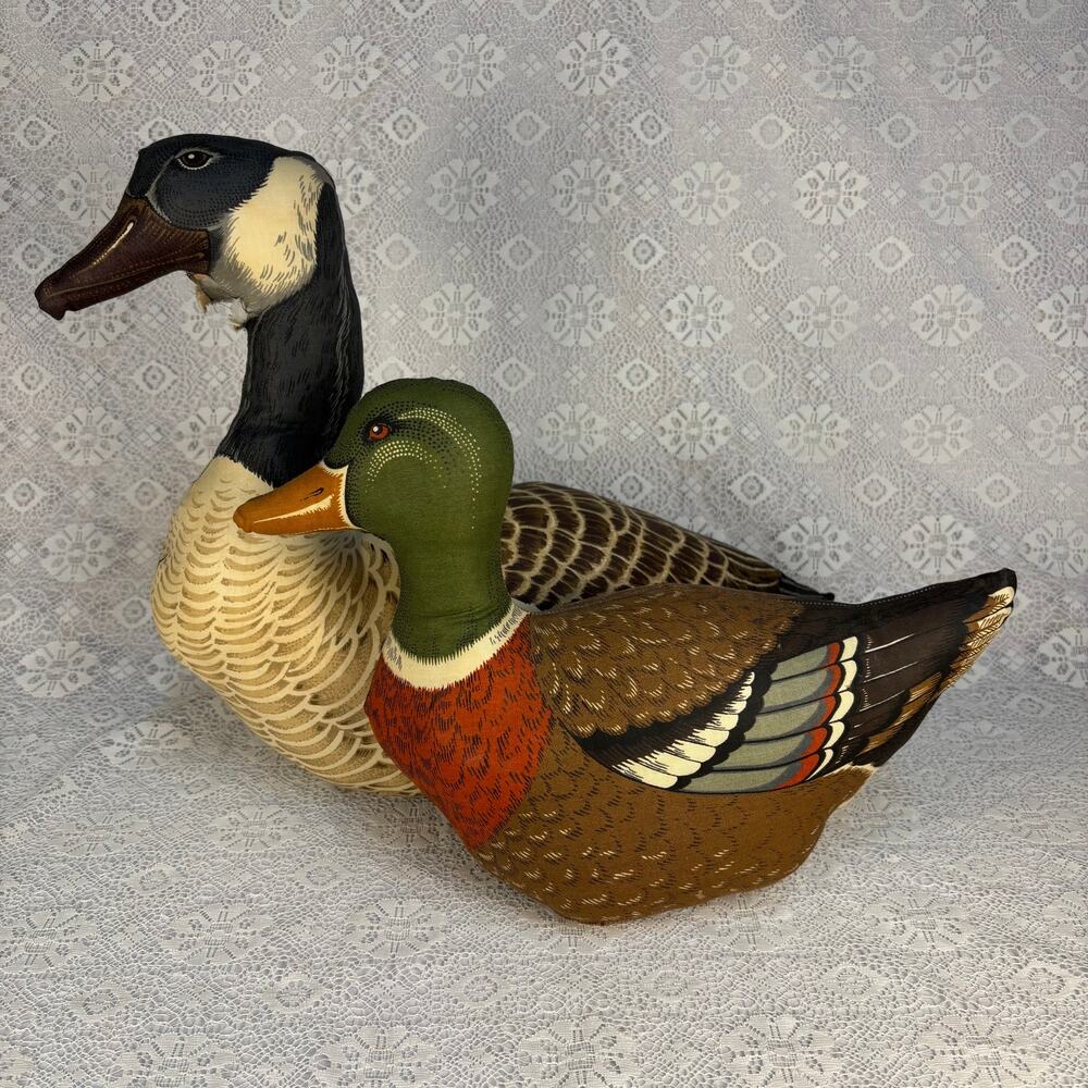 Vintage Fabric Canada Goose Mallard Duck Pillow Bird Pair